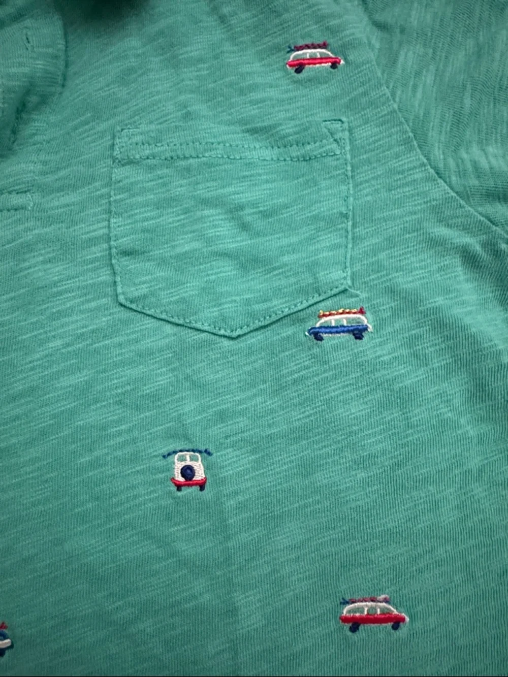 Mini Boden Boys' Teal Polo Shirt with Embroidered Van Icons - Picture 3 of 4